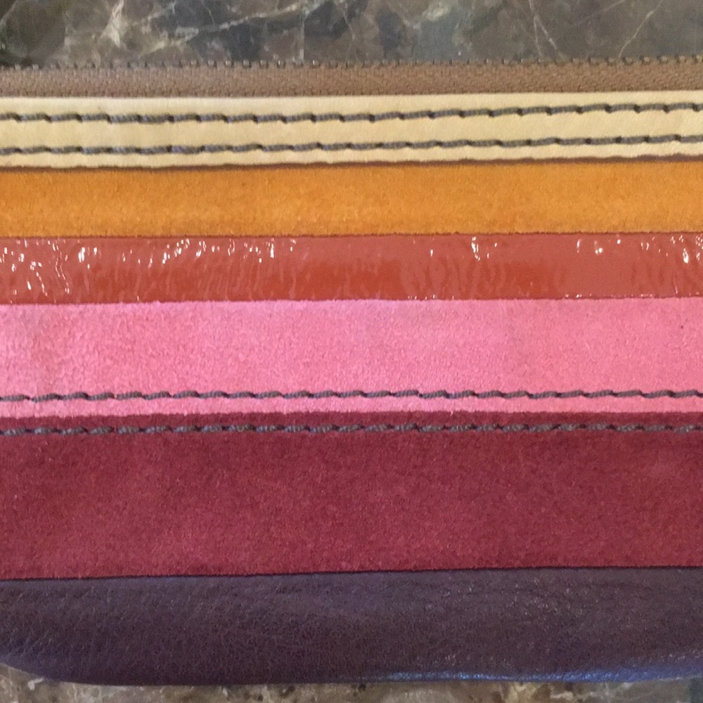 Fossil Leather Suede/Brass Colorblock Zipper Card… - image 3